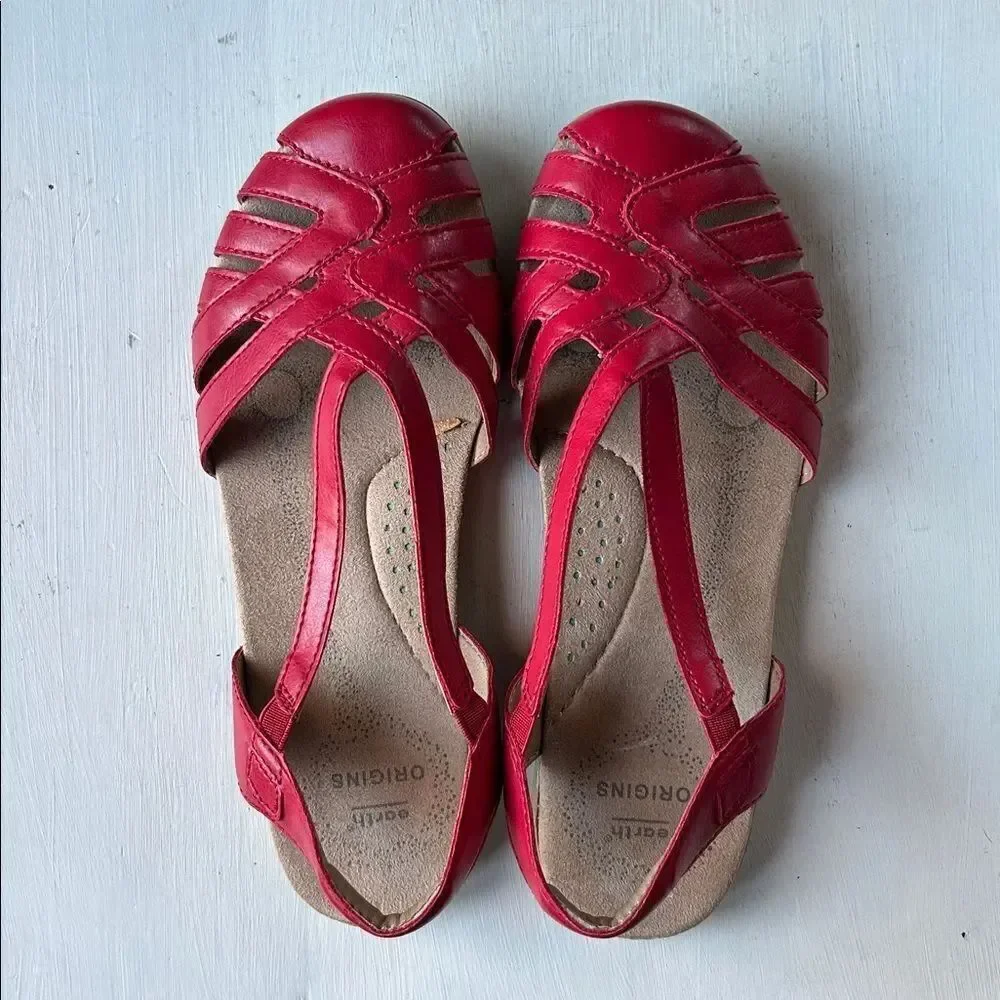 Earth origins Red Berri Mary Jane Woven Slingback Women's Sandals Size 6M
